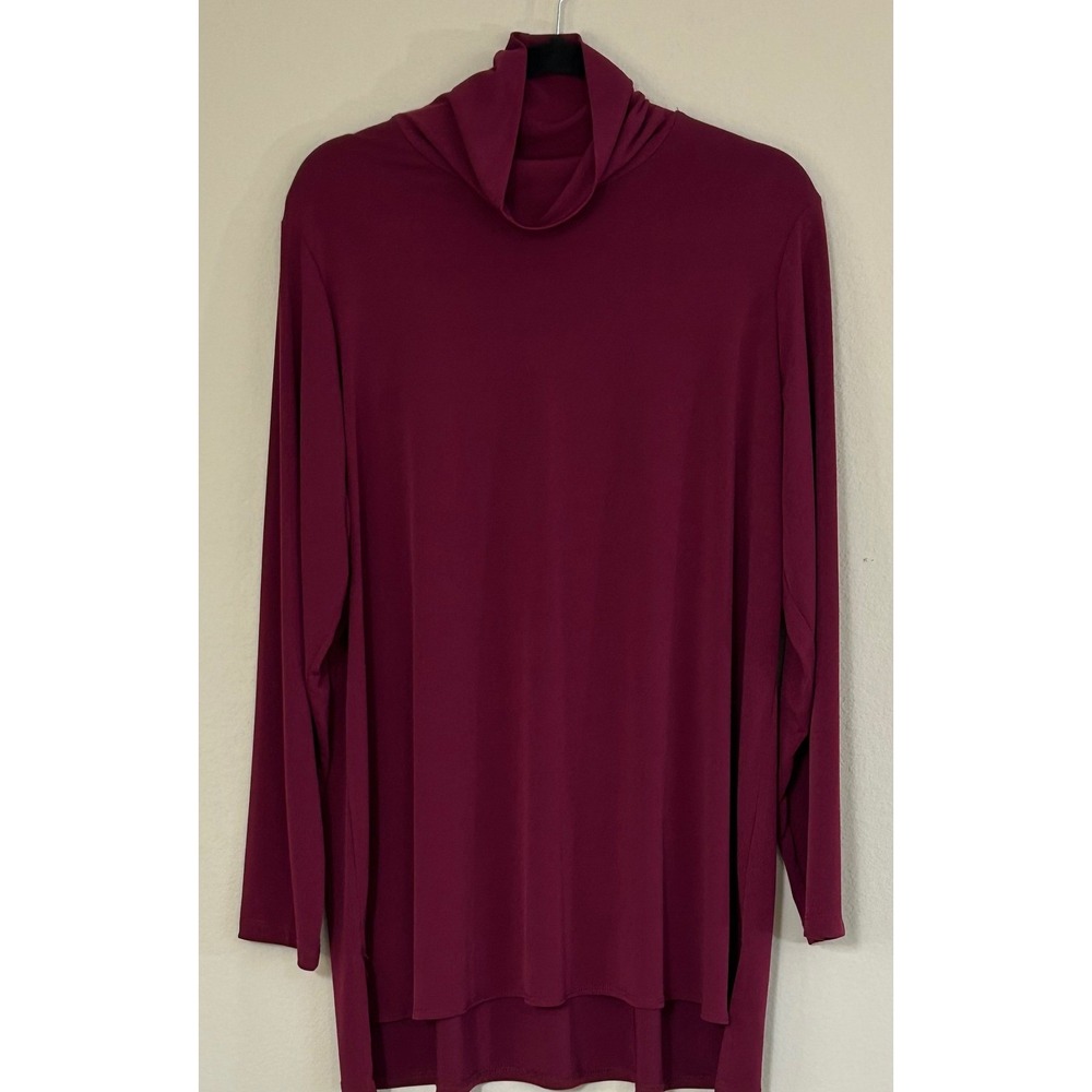 Susan Graver Modern Essentials Burgundy Liquid Knit Turtleneck Tunic Top 1X